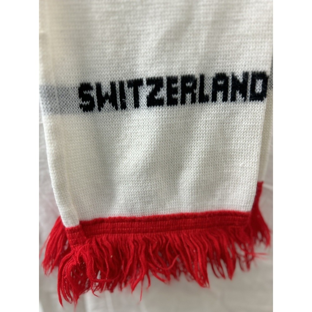 Unbranded Switzerland Knit Scarf OS White Red Fringe Souvenir Alpine Gorpcore
